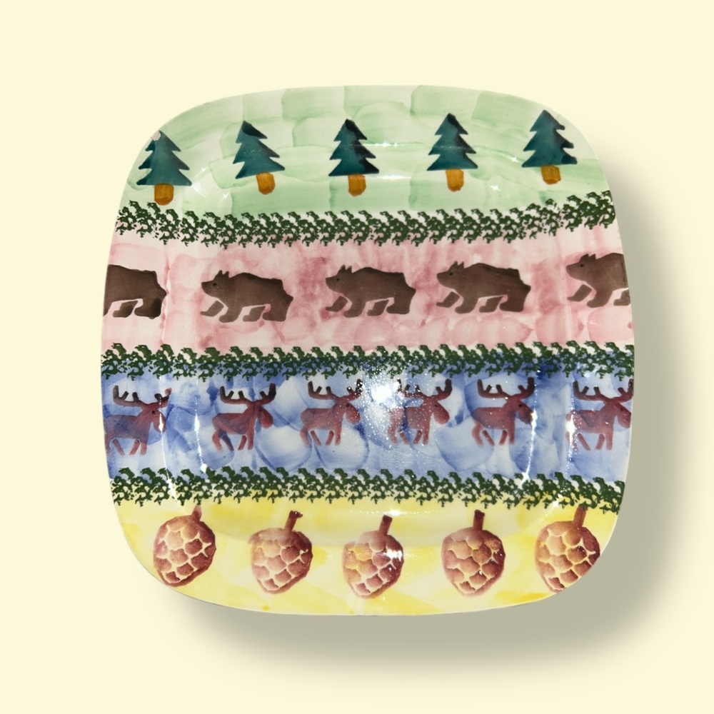 Vintage Zrike Italy “Cabin Fever” Moose Bear Acorn Pine Tree Severing Platter